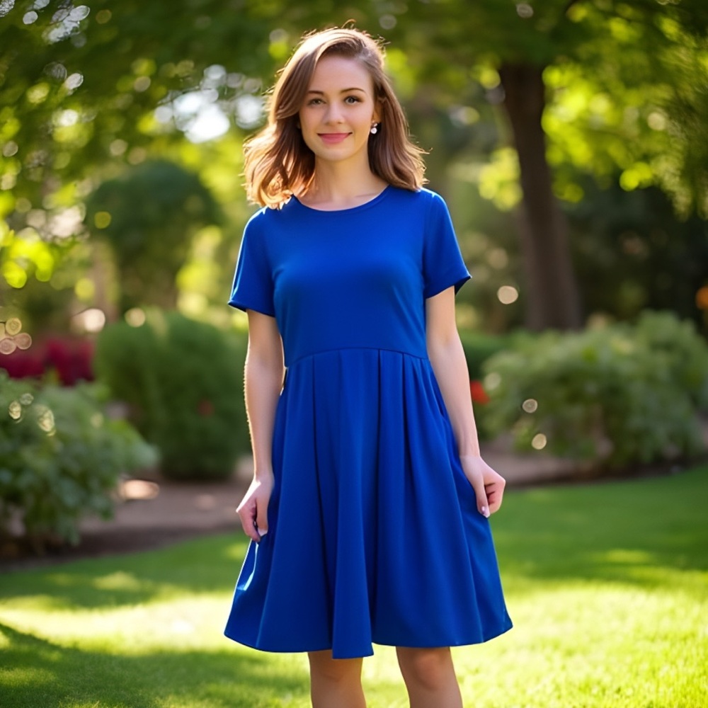 LulaRoe Pleated Fit & Flare Navy Blue Dress with Pockets- Size XS